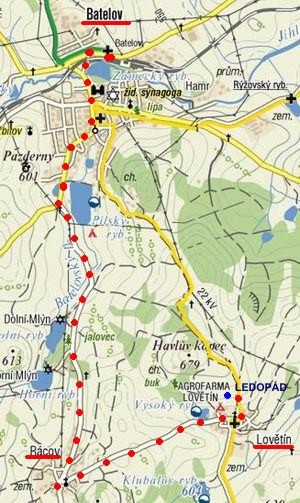 procházka z Batelova přes Rácov do Lovětína k ledopádu a stejnou cestou zpět 25.2.2012