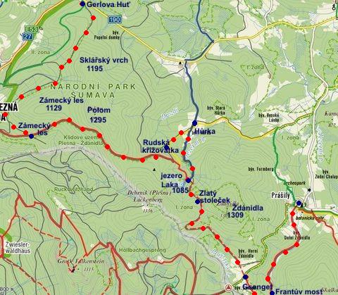 trasa z Gerlovy Huti přes Zámecký les na Rudskou křižovatku, Hůrku, Laka, Gsenget do prášil 28.1.2012