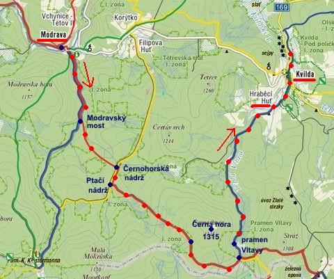 trasa z Modravy přes Černou horu a prameny Vltavy do Kvildy 29.1.2012