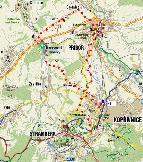 trasa z Kopřivnice přes Borovecké rybníky do Příbora a zpět do Kopřivnice 19.11.2011