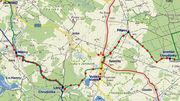 trasa silvestrovského pochodu k prameni Chrudimky 30.12.2011