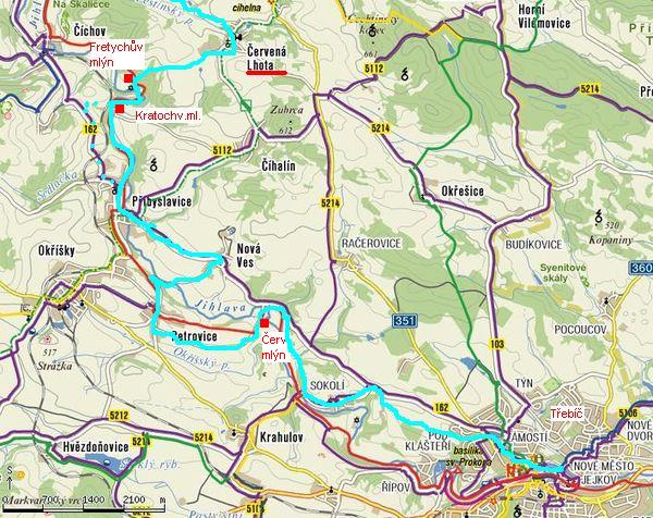 trasa cyklostezky-úsek Červená Lhota - Třebíč