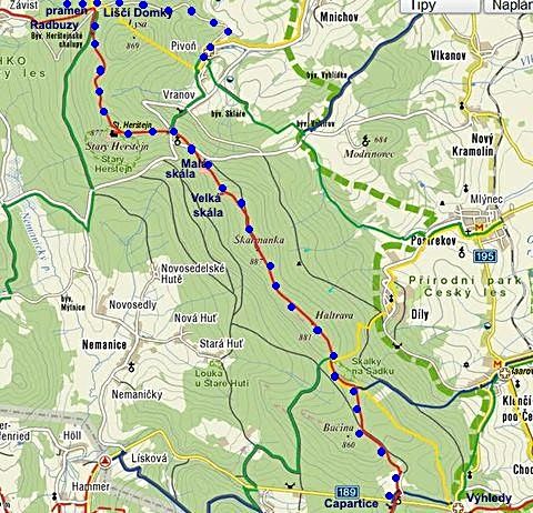 trasa z Capartic přes Haltravu, pramen Radbuzy do Pivoně 30.9.2011