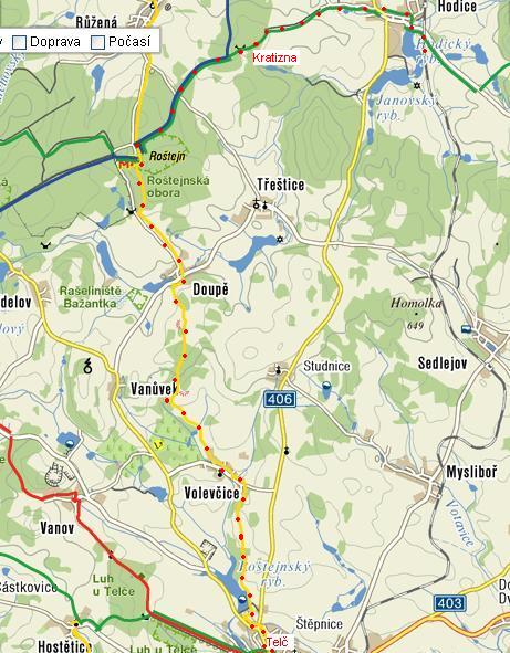 trasa z Hodic do Telče