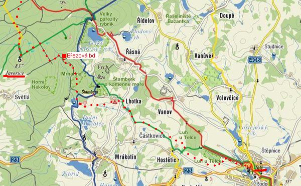 trasa z Javořice přes Lhotku do Telče