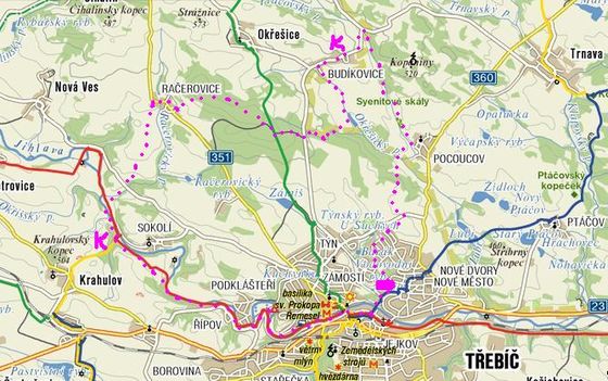 trasa pochodu Oblastí klidu Třebíčsko