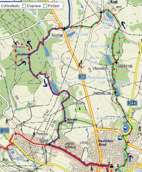 trasa pochodu Jarní Vysočinou v Havlíčkově Brodě 27.3.2011