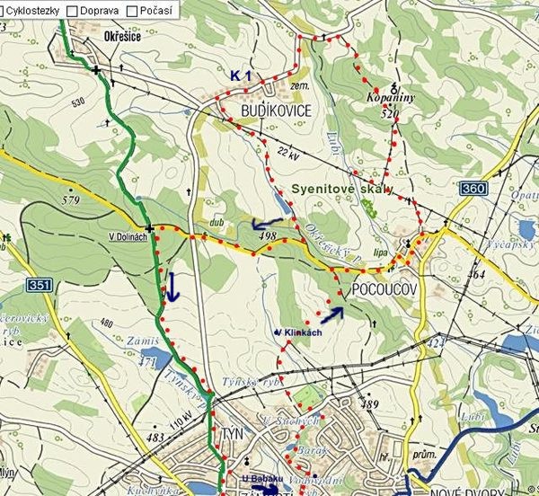 trasa podzimního pochoduTřebíčskem 2010