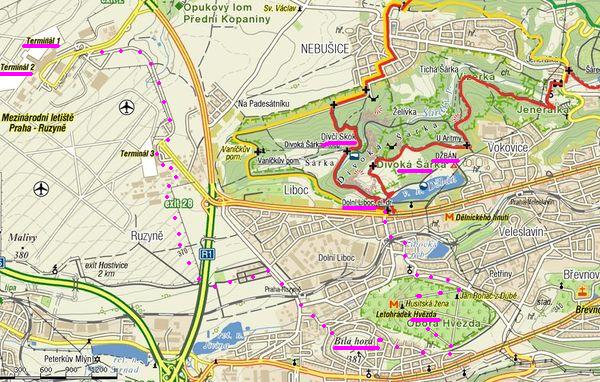 mapka části Prahy, kudy vedla naąe procházka