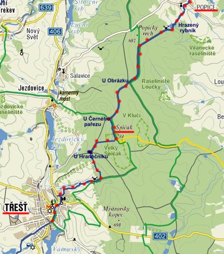 trasa odpolední vycházky za sněženkami na Špičáku 29.3.2011