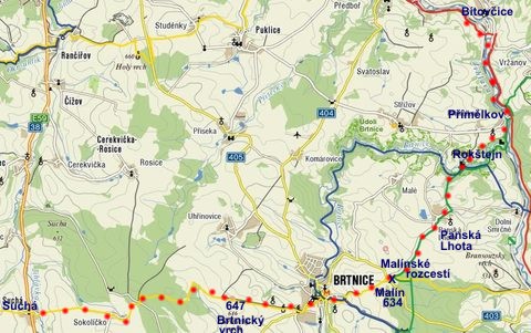 trasa ze Suché přes Brtnici, Rokštejn a Přímělkov do Bítovčic 26.3.2011