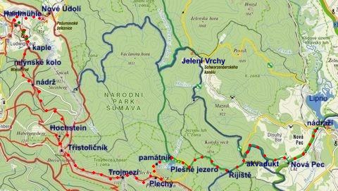 cesta hraničním hřebenem přes Třístoličník a Plechý do Nové Pece 25.8.2011