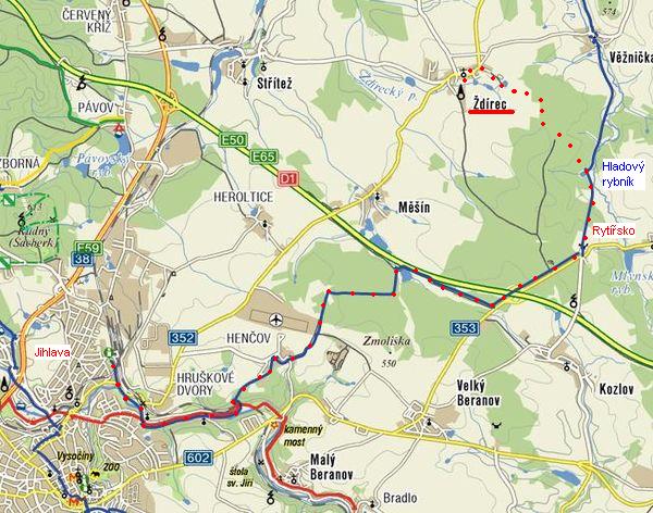 trasa z Jihlavy přes Rytířsko do Zdírce