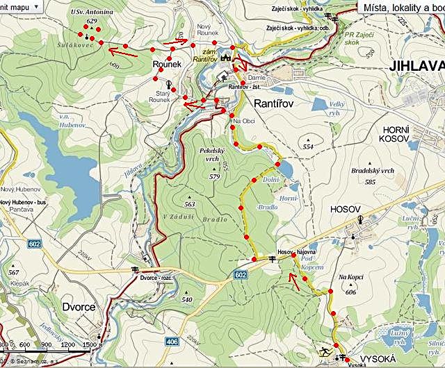 trasa prosincové vycházky KČT Tesla 28.12.2013