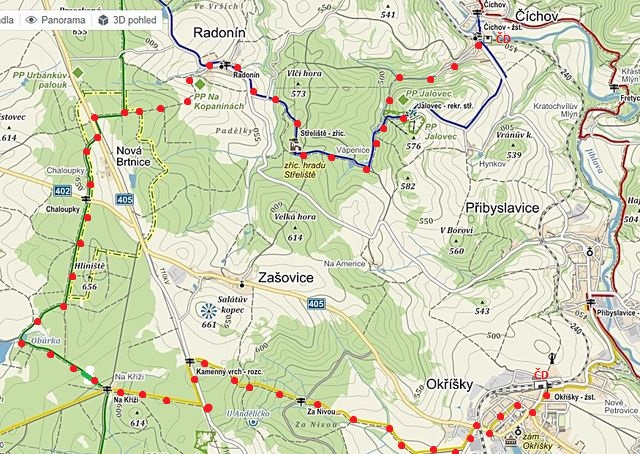 trasa z Okříšek přes Chaloupky a Radonín na Jalovec, pak na vlak do Číchova 13.9.2014