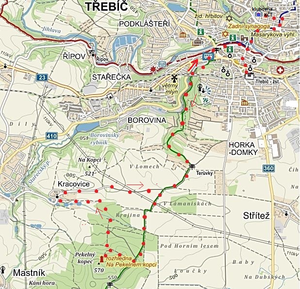 trasa z Třebíče k rozhledně na Pekelném vrchu a přes Kracovice zpět do Třebíče 1.11.2014