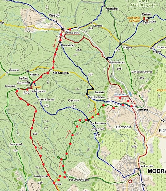 trasa od Zochovy chaty k rozhledně Velká homole, pak kolem Tří jezdců a Širokého vrchu, okruhem do Harmonie 27.9.2014