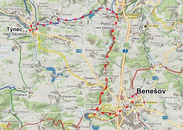 trasa z Týnce do Poříčí, pak údolím Konopišťského potoka ma Konopiště a dál do Benešova 15.11.2014
