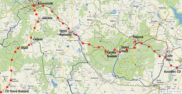trasa z Nové Bukové na Křemešník, pak přes Nový Rychnov na Čeřínek a do Kostelce 17.1.2015