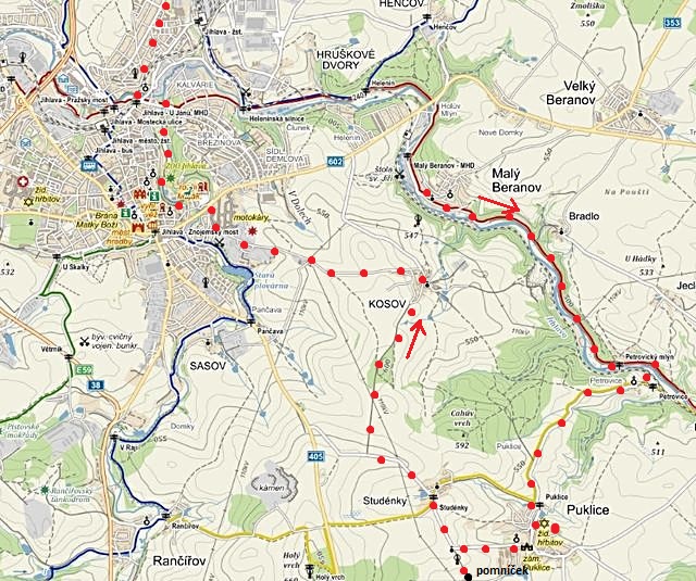 trasa z Malého Beranova přes Puklice a Kosov do Jihlavy 24.1.2015