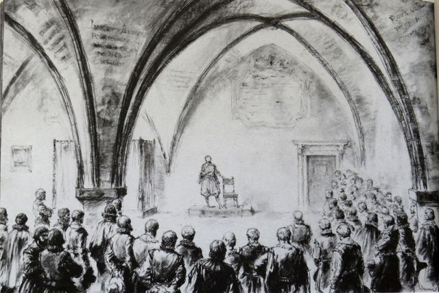 Vystoupení jihlavských mistrů pěvců v radniční síni kolem roku 1610