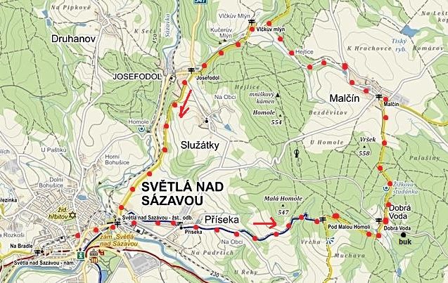 vycházka ze Světlé přes Příseku, Dobrou Vodu, Malčín a Josefodol do Světlé nad Sázavou 7.3.2015