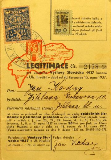 legitimace účastníka Výstavy Slovácka z roku 1937