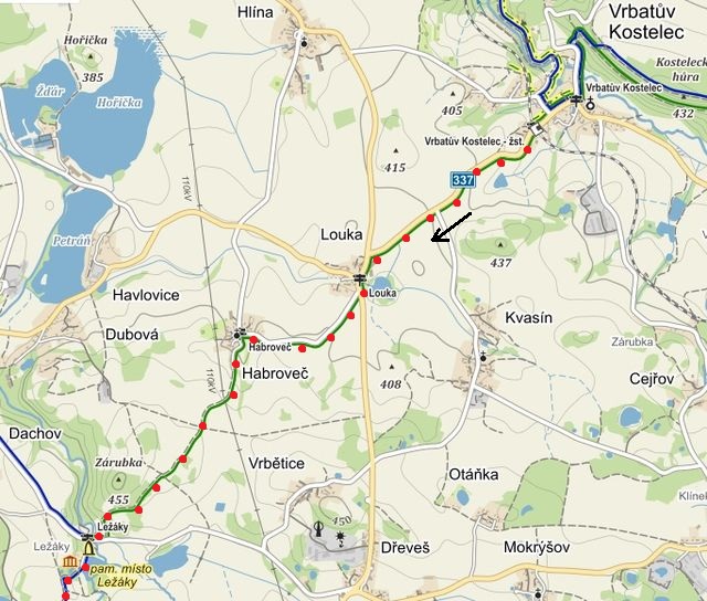 první část trasy z Vrbatova Kostelce přes Habroveč do Ležáků 11.4.2015