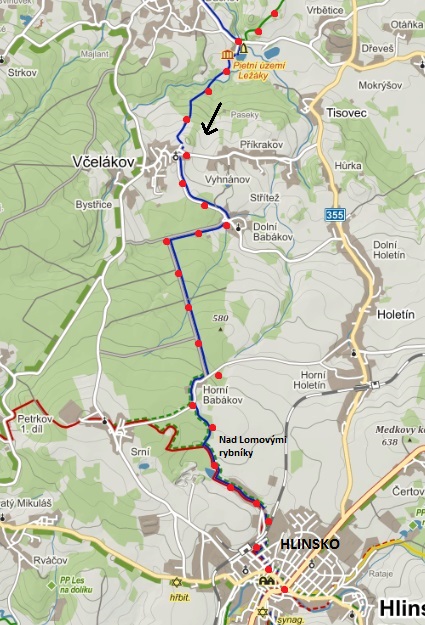 druhá část trasy - z Ležáků do Včelákova a přes Dolní a Horní Babákov do Hlinska 11.4.2015