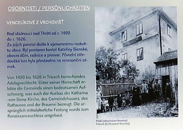 o majitelích panství Vencelících z Vrchovišť, vedle obrázek z Třešti ze začátku minulého století