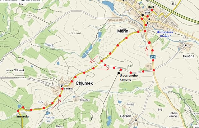 trasa z Měřína přes Chlumek a Dvůr, okruhem zpět do Měřína 6.6.2015