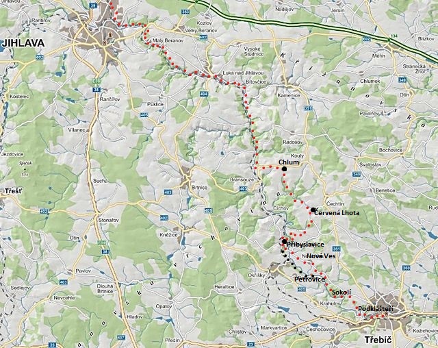 cyklotrasa z Jihlavy přes Chlum do Přibyslavic a Třebíče a zpět 12.7.2015