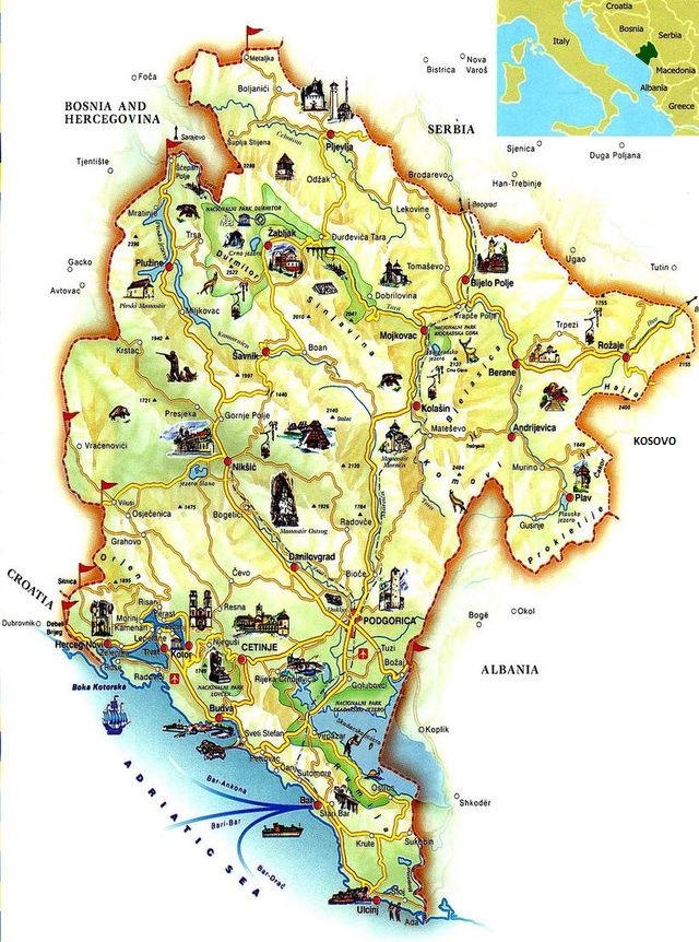 mapka Černé Hory z webu Montenegromap.net