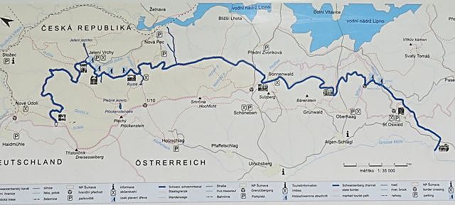 mapka průběhu kanálu od Rosenauerovy nádržky po řeku Große Mühl