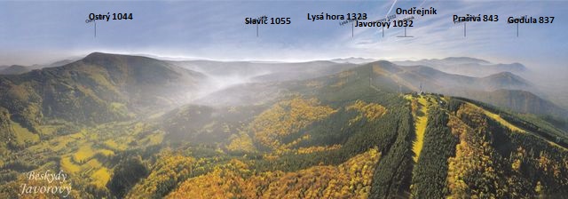 pohlednice s vrcholy Moravskoslezských Beskyd