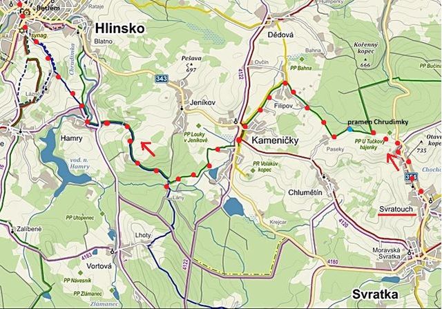 trasa ze Svratouchu k Filipovskému prameni Chrudimky, přes Kameničky a Lány do Hlinska 30.12.2015