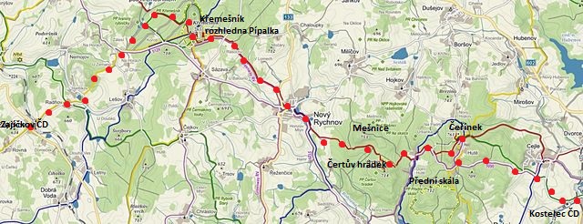 trasa ze Zajíčkova na Křemešník, dále na Čeřínek a do Kostelce 16.1.2016