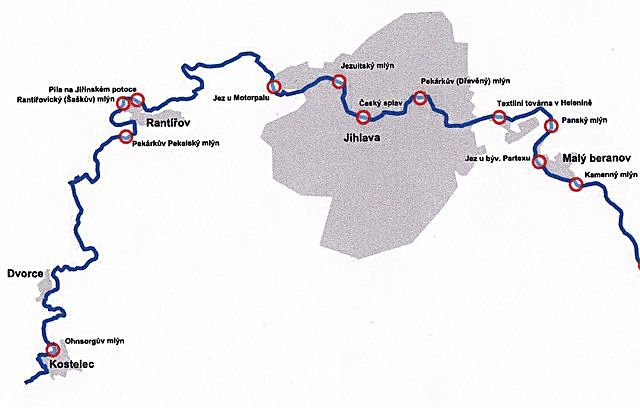 zákres mlýnů na řece Jihlavě zákres mlýnů na řece Jihlavě
