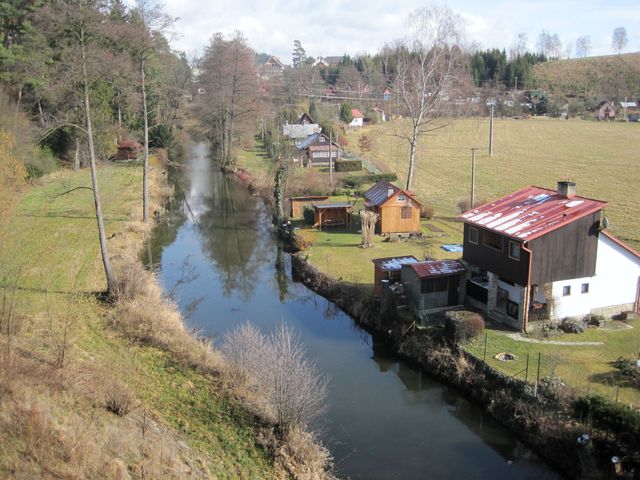 pohled z železničního mostu na rantířovské chaty u řeky Jihlavy pohled z železničního mostu na rantířovské chaty u řeky Jihlavy