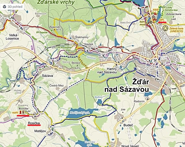 mapka okolí Žďáru nad Sázavou