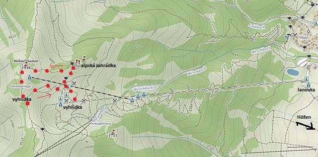 lanovkou z Höfen jsme vyjeli nahoru a prošli okruh na obě vrcholové vyhlídky 23.6.2016