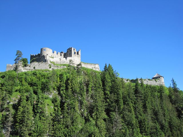 hrad Ehrenberg při pohledu ze závěsného mostu