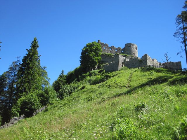 vystoupili jsme k zřícenině hradu Ehrenberg, poblíž je vstup na most