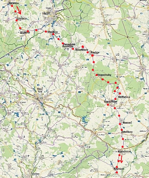 kontrola cyklotrasy č. 5092 z Batelova přes Starou Říši do Knínic 2.6.2016