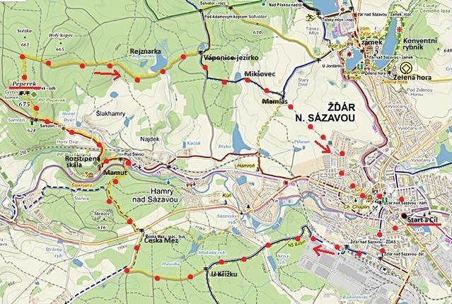 trasa ze Žďáru přes Českou Mez na Rozštípenou skálu, Peperek, Vápenici, k Mamlasovi a zpět do Žďáru 22.10.2016