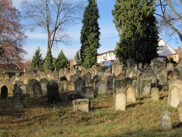 na hřbitově jsou dodnes zachované cenné náhrobky se znaky židovských rodů