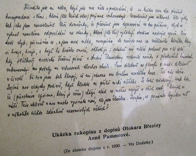 dopis O. Březiny A. Pammrové uchovaný v muzeu v Nové Říši