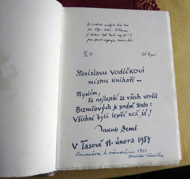 po letech věnoval Deml Bezručovu sbírku mistru Vodičkovi s hodnocením tak říkajíc "proti oficiálnímu proudu"