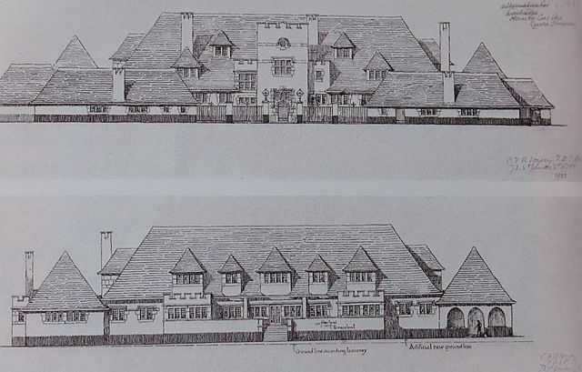 návrh rezidence v Henčově, autorem je Charles Francis Voysey (z knihy Löwovi