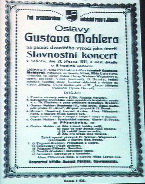 na koncertě ke 20. výročí úmrtí GM (1931) účinkovala jeho neteř, houslistka Alma Příhodová-Rosé, dcera Justiny